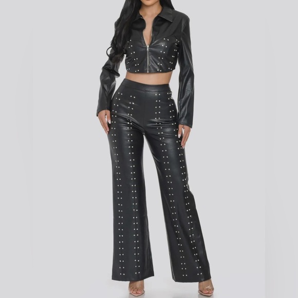 Faux Leather Set with Rhinestone Detail - Picture 2 of 3